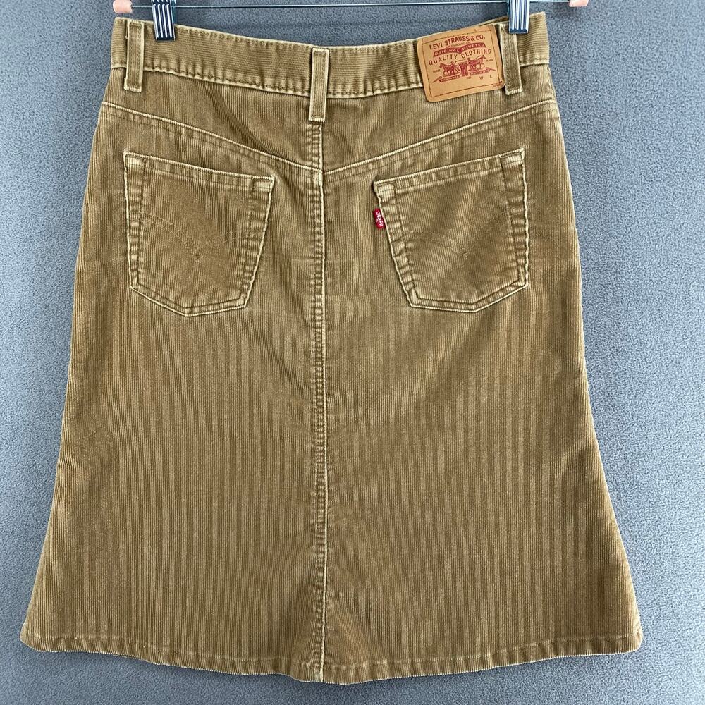 Vintage Y2K 00s Levis Corduroy Skirt Juniors 7 Tan Brown Button Fly Knee Length - Picture 2 of 11